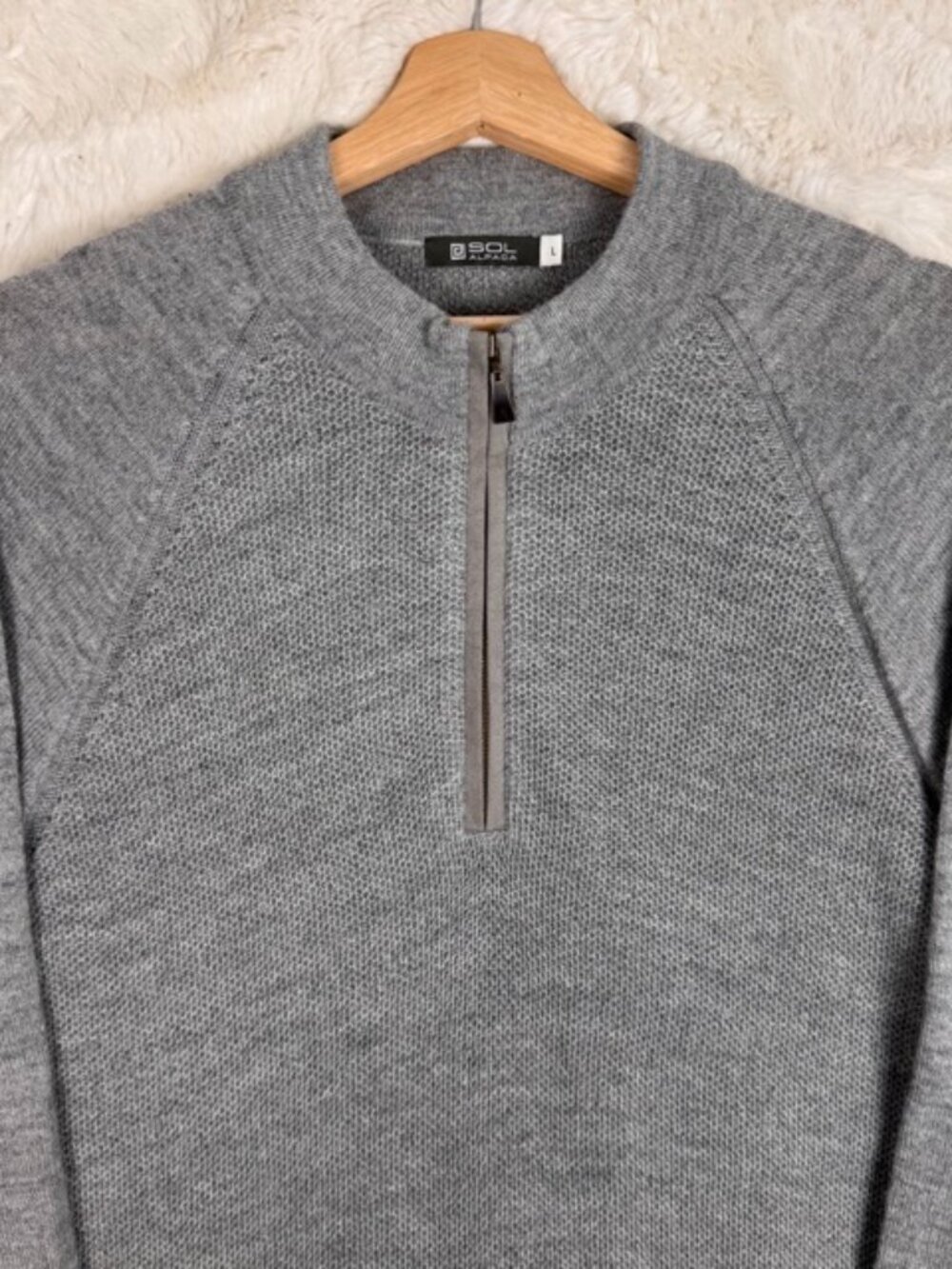 Sol Alpaca Sweater Men’s Size Large 1/4 Zip Pullover Knit 100% Baby Alpaca Gray